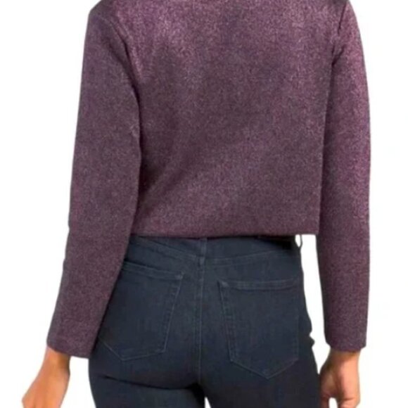 Zara Metallic Shimmer Purple Cropped Velvet Buttons Long Sleeve Cardigan Small - Picture 2 of 16